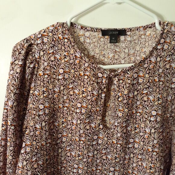 J. Crew Women's M Top Brown Floral Print Keyhole Neck Blouse Shirt  J.crew - Picture 6 of 10